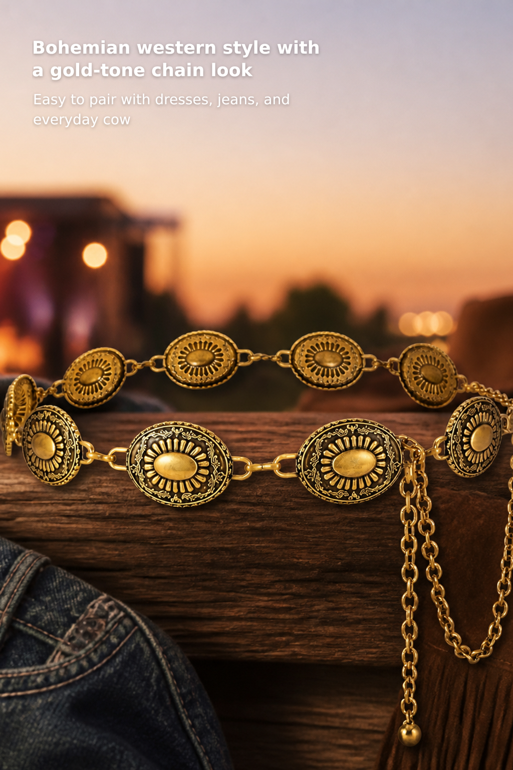 Women’s Gold-Tone Western Boho Chain Belt
