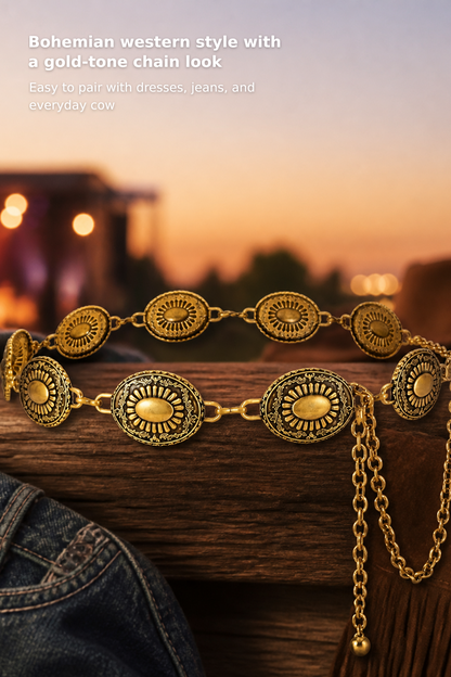 Women’s Gold-Tone Western Boho Chain Belt