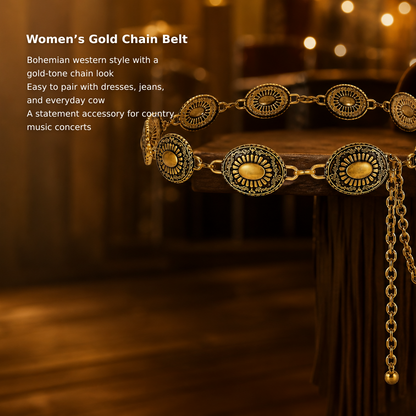 Women’s Gold-Tone Western Boho Chain Belt