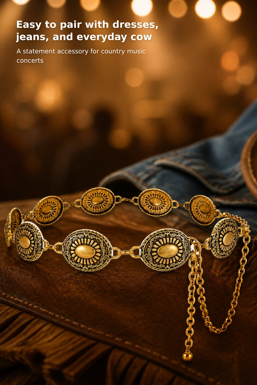 Women’s Gold-Tone Western Boho Chain Belt