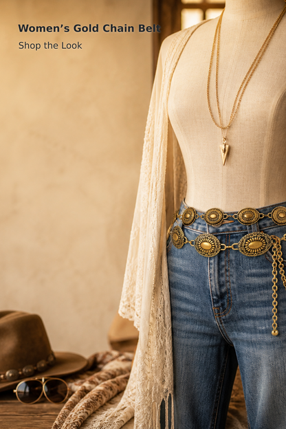 Women’s Gold-Tone Western Boho Chain Belt